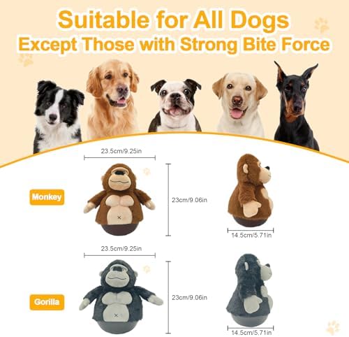 Brown Monkey Plush Wobble Dog Toy with Weighted Base Cute Soft Funny Monkey Stuffed Animal Squeaky Dog Toy Interactive Roly-Poly Dog Toy for Small Medium Large Dogs Toy Gift 23cm/9.06in