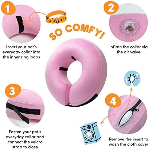 BENCMATE Inflatable Dog Cone Collar Alternative After Surgery Large, Pink