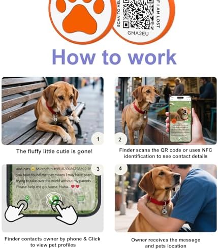 QR Code Cat Tag, Modifiable Pet Online Profile Display Page, Multiple Emergency Contact, Silicone Cat Tag, Lightweight, No Jinging, Collar Accessories (Medium to Large Breeds - 1.25", Orange)