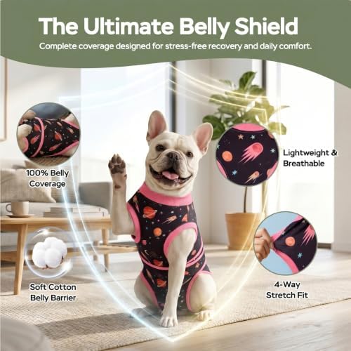 PetWarm Dog Bodysuit for Surgery, Recovery Suit for Dogs, Galaxy, Orange, M