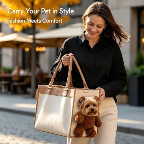 Teddy Bear Dog Carrier Bag, Upgrade 2-in-1 Stylish Dog Purse Carrier for Small Dogs,Puppy Sling Carrier with Peekaboo Window, Fashion Portable Tote Bag for Yorkie Poodle Chihuahua，L:9.69×3.78×2.76 in