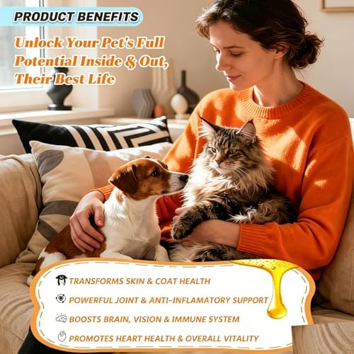 Salmon Oil Supplement for Dogs and Cats, Omega 3 Fish Oil Supports Skin, Coat & Joint Health, 8.5 fl oz