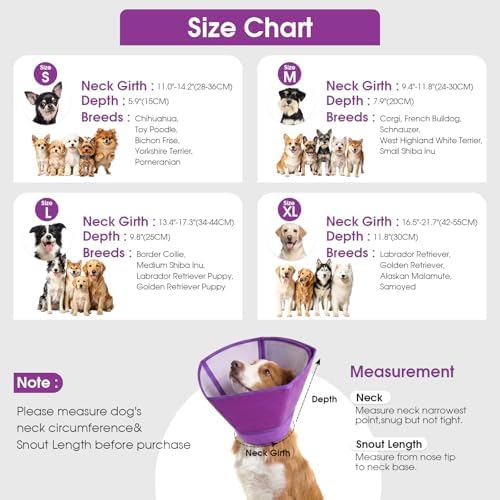 Allroaring Dog Recovery Cone Waterproof Plastic Elizabethan Collar Purple M