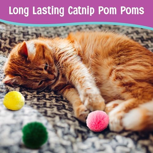 SPOT Wool Pom Poms Cat Toy - Interactive Wool Balls Cat Toy with Catnip for Cats and Kittens to Bite, Swat and Chase - 1.5 inch, 4 pcs (Pack of 2)