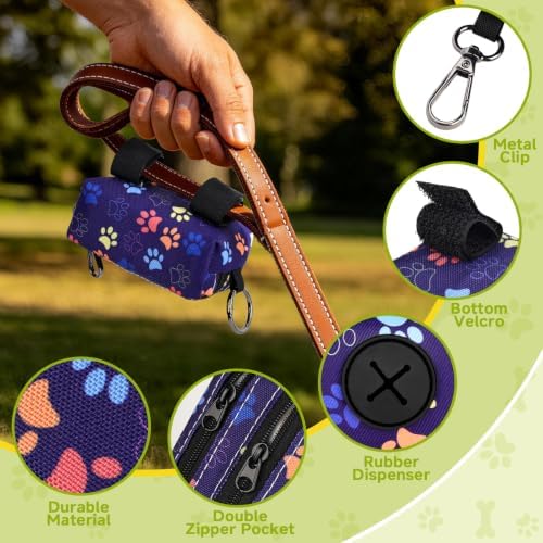 Dog Poop Bag Holder for Leashes 2 Zipper Pockets Navy 1 Pack