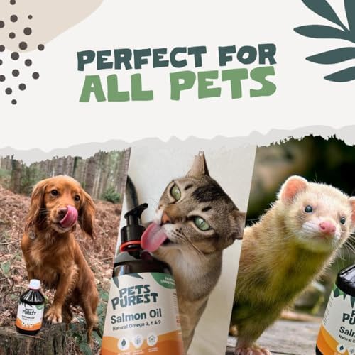 Pets Purest Salmon Oil for Dogs, Cats, Horses, Ferrets & Pets - 32 Fl Oz 100% Pure Premium Food Grade - Natural Omega 3, 6 & 9 Supplement - Promotes Coat, Skin, Joint and Brain Health