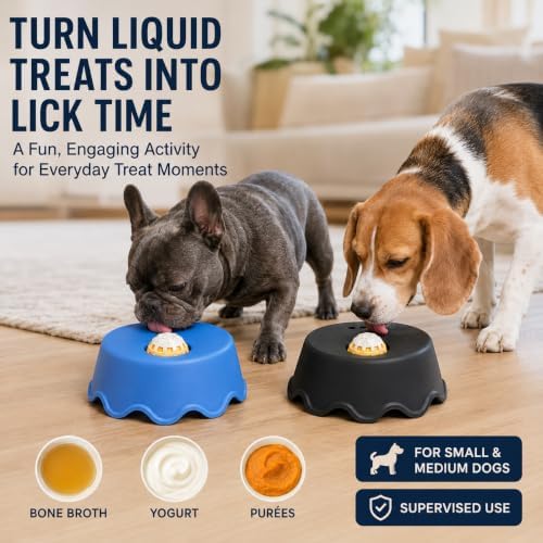 Dog Lick Bowl with Rolling Ball, 10 fl oz Liquid Treat Feeder, Blue