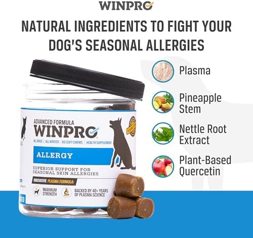 WINPRO Allergy Chews – Plasma-Powered Formula for Dog Seasonal Allergy Support – Grain-Free Natural Blood Protein Supplements – 60 Soft Chews (1 Canister)
