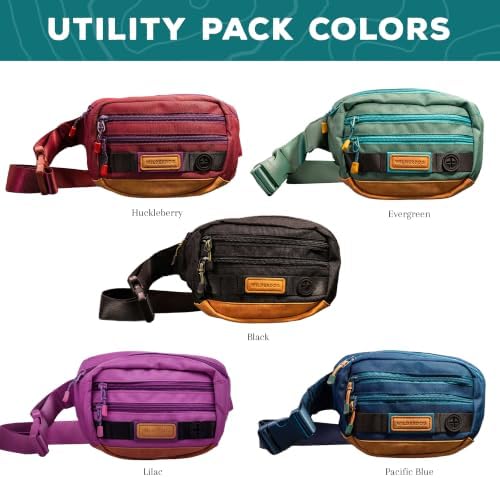 Wilderdog Utility Fanny Pack stores Treats, Balls, Keys in 3 Pockets with adjustable strap and Poop Bag dispenser (Huckleberry)