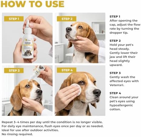 Dog and Cat Eye Care Solution for Dogs & Cats – Vet Recommended Eye Cleaner, Helps Remove Eye Discharge & Tear Stains, Supports Eye Hygiene, Gentle Daily Use Eye Wash - 3.38 Oz 100 Ml
