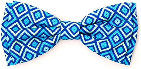 THE WORTHY DOG Everyday Patterned Pet Bow Ties for Dogs & Cats,Graphic Blue