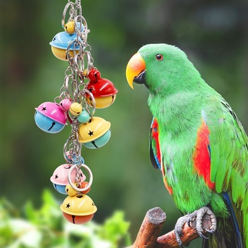 Oooct Bird Swing Bells Toys, Colorful Parrot Metal Bells, Hanging Bird Chewing Toys, Bird Cage Accessories, Suitable for Small to Medium Birds Budgie Lovebirds Conures Parakeets Cockatiels Rats
