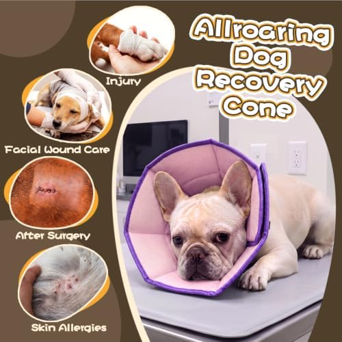 Allroaring Adjustable Dog Cone for Spay, Comfy Recovery Collar Purple L