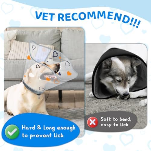 Dog Cone After Surgery - Soft, Comfortable, Adjustable Recovery Collar for Large, Medium, Small Dogs - Stop Licking with Soft Protect Edge (Love, M)