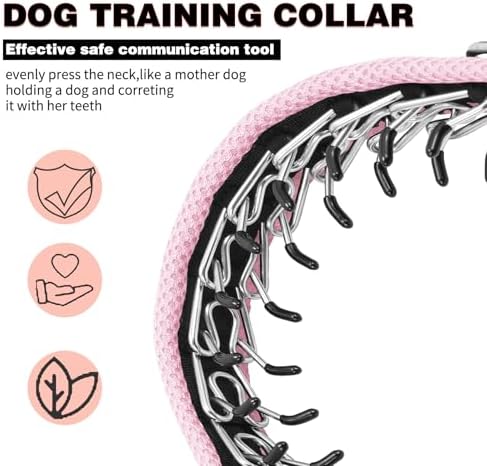 Martingale No Pull Dog Collar for Large Medium Small Dogs, Heavy Duty Nylon Adjustable Reflective Anti Pull Slip Collar with Buckle for Training Walking Hunting S Pink