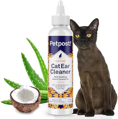 Petpost | Cat Ear Cleaner - Best Ear Remedy for Cats - Natural Coconut Oil Treatment Drops - Alcohol & Medicine Free - 8 oz.