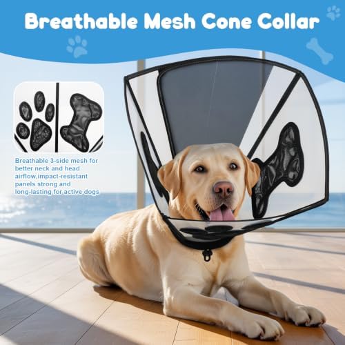 Dog Cone Collar for Surgery Recovery,Adjustable Transparent Breathable Recovery Cone,Protective E-Collar for Small Medium Large Dogs, Lightweight Pet Cone for Wound Healing & Anti-Lick & Bite-S