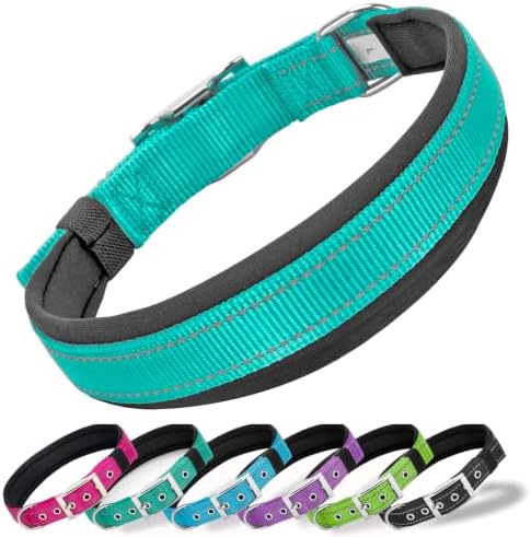 Reflective Dog Collar for Medium Dogs Wide Padding 6 Holes Adjusta