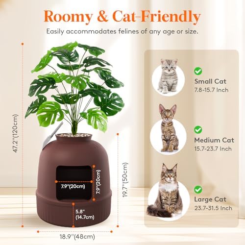 Lifewit Hidden Plant Cat Litter Box with Plastic Scoop, Brown
