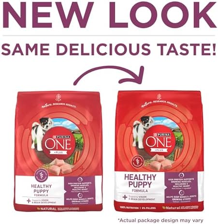 Purina ONE Plus Healthy Puppy Formula High Protein Natural Dry Puppy Food with Added Vitamins, Minerals and nutrients - (Pack of 4) 4 lb. Bags
