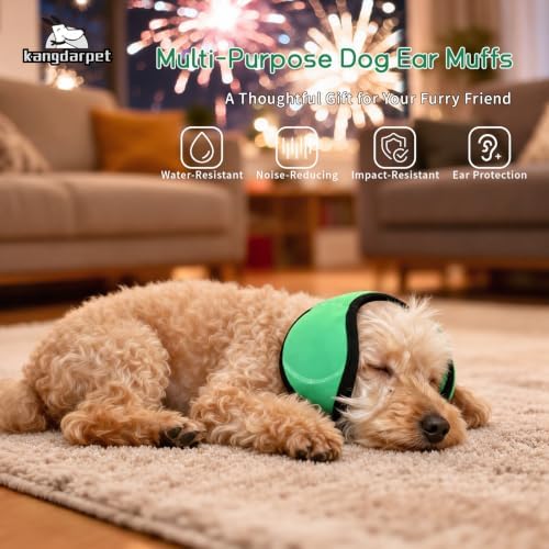Dog Ear Cover for Noise Protection & Anxiety Relief, Adjustable No Shake Ear Wrap for Firework, Hematoma, Bathing, Swim, Grooming and Force Drying (Green, S(Head Size:10"-15"))
