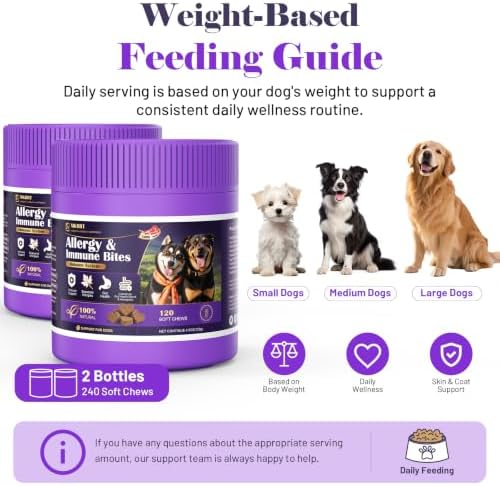 Dog Allergy Chews for Dogs - Skin & Coat, Digestive Health & Immune Support, Lamb Flavor, 2 Bottles, 240 Soft Chews