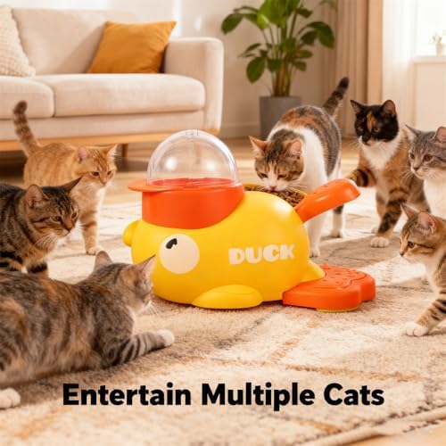 Ducky Cat Treat Dispenser, Yellow Duck Cat Treat Dispenser, Little Duck Cat Toy Treat Feeder for Pet Healthy Eating & Iq Training, for Cats and Dog (White)