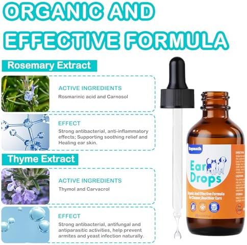Dog Ear Drops, Dog Ear Cleaner Drops, Ear Infection Treatment for Dogs and Cats, Natural Herbal Ear Cleaning Solution for Dirty,Itchy,Smelly,Inflammed Pet Ears, 2 oz*2 with Dropper