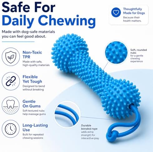Dual-Action Canine Dental Prop,Dog Dental Chew Toy for Effortless Brushing,Interactive Treat-Dispensing Squeaky Bone,Pet Oral Care for Small,Medium,and Large Breeds (Blue-2pcs)