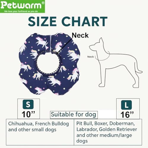 PetWarm Recovery Collar, Dog Recovery Collar, Blue Unicorn Print, S