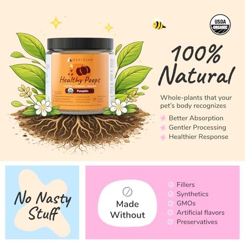 kin+kind Healthy Poops – USDA Organic Pumpkin Powder for Dogs and Cats – Prebiotic Pumpkin Powder, Supports Probiotic Activity – Med. 3-Pack (3 x 4 oz)