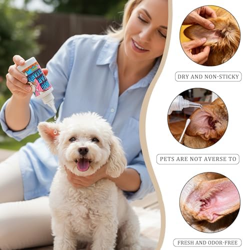 Dog Ear Cleaner Solution & Medicated Ear Drops for Dogs - Ear Infection Treatment for Itchy, Smelly Ears, Wax Buildup and Healthy Cleaning Maintenance (2 fl oz)