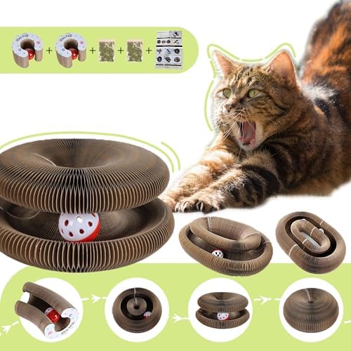 2PCS Kitty Curls Cat Toys Foldable Accordion Honeycomb Cat Scratching Board Toy with Ball - for Indoor Cats & Kittens, Twisty Paws cat Toy(2pcs)