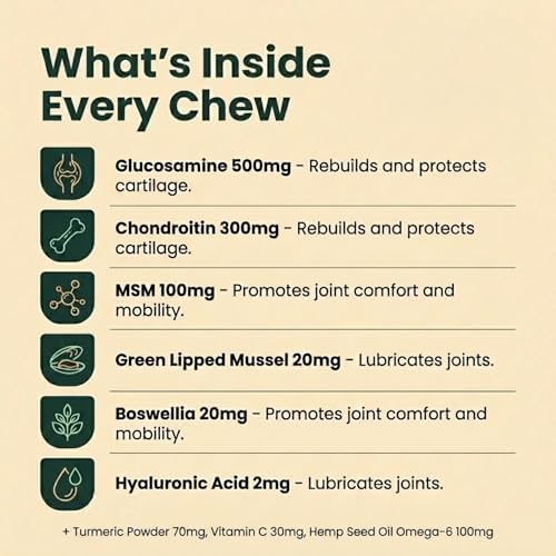 Hip and Joint Supplement for Dogs with Glucosamine, 60 Soft Chews
