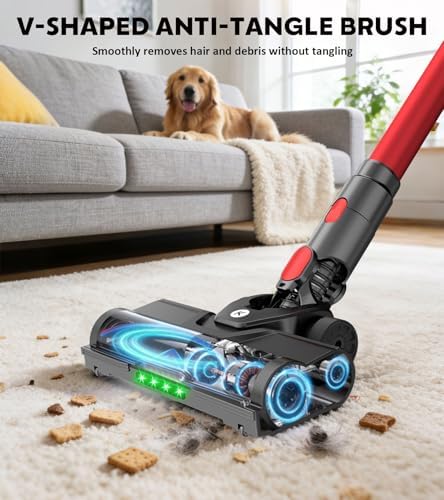 K25 Cordless Vacuum Cleaner, 650W 55KPa Stick Vacuum, 70Min Runtime | OLED Display, Anti-Tangle Brush, Self-Standing Lightweight Vacuum for Carpet, Hardwood Floors, Pet Hair & Home, Dust Cup