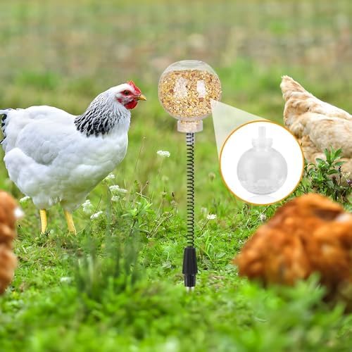 Kalekey 4 Pack Chicken Feeding Toy, Chicken Enrichment Toys with Spring and Ground Stake, Chick Treat Dispenser Peck for Hens Poultry Duck Birds Parrot Cat