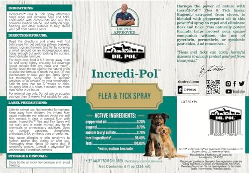 Dr. Pol Incredi-Pol Flea & Tick Spray | Fast-Acting Pest Control for Dogs | Helps Repel & Eliminate Fleas, Ticks & Larvae | Safe & Effective Formula | 8 oz