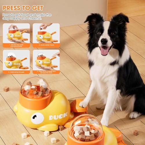 Dog Interactive Treat Dispenser, Yellow Duck Design, Cat Treat Dispenser with Button, Slow Feeding Dispenser for Small and Large Cats Dogs