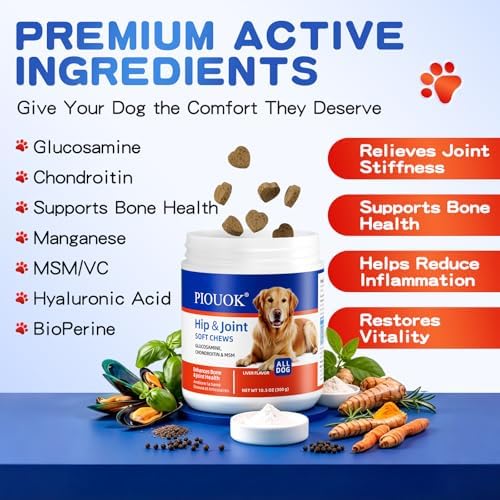 Hip and Joint Supplement for Dogs, Glucosamine for Dogs with MSM, Chondroitin, Dog Joints Supplement Supports Mobility & Joint Pain Relief, Liver Flavored Soft Chews Fit All Breeds & Sizes - 140Ct