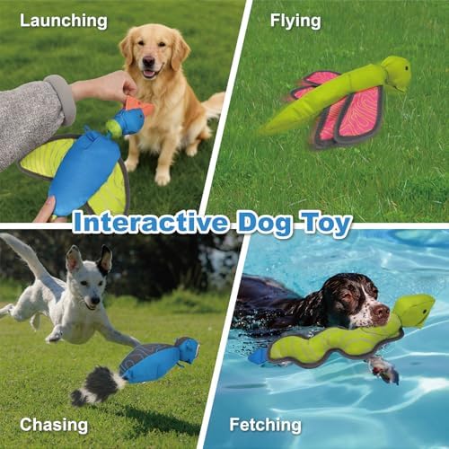 16.93 Inch Duck Slingshot Flying Dog Toy with Rope, Oxford Squeaky Crinkle Chew Toy for Fetch Training, Interactive Durable Toy for Medium Large Dogs