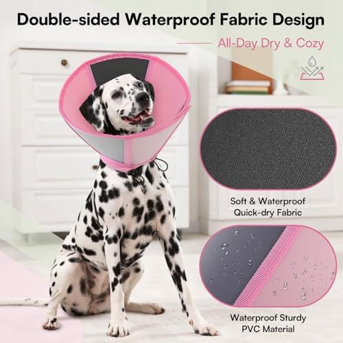 Queenmore Dog Cones for Medium Dogs, Soft Dog Cone, Cone for Dogs After Surgery, Adjustable Recovery Collar for Wound Healing, Comfortable Pet E-Collar to Stop Licking (Light Pink,M)