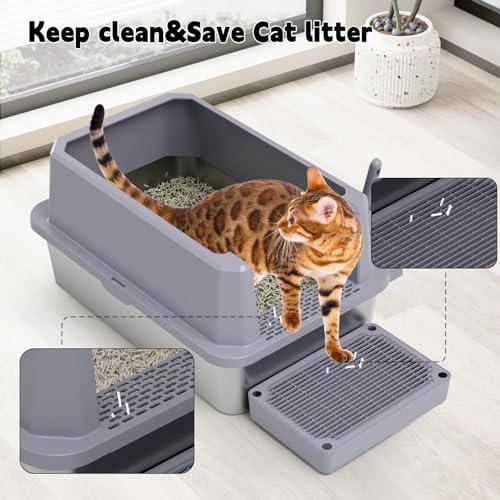 RIZZARI Open Cat Litter Box: Stainless, High Sided, Easy Clean