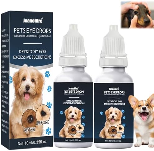 Eye Drops for Dogs & Cats, Pet Eye Wash to Soothe Allergy & Irritation, Dog Eye Drops to Relieve Dry Eyes Pink Eyes, Pet Tear Stain Cleaner, Safe & Gentle Formula, Suitable for All Animals, 2 x 10ml