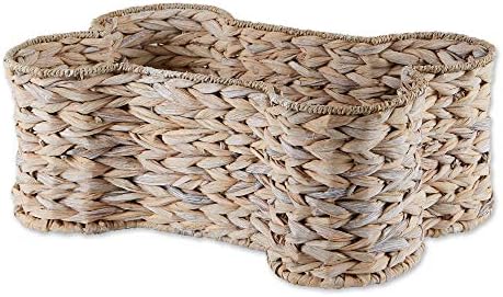 Bone Dry Pet Storage Collection, Bone Shape Hyacinth Toy Basket, White Wash, Large - 24x15x9"