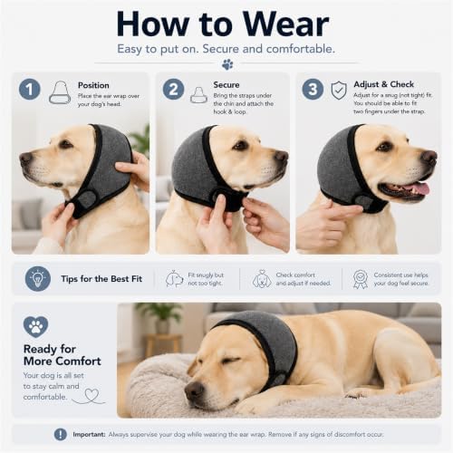 Dog Ear Muffs for Noise Protection, Grey, Large (18"-24")