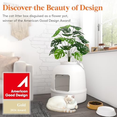 Lifewit Hidden Plant Cat Litter Box with Plastic Scoop, White