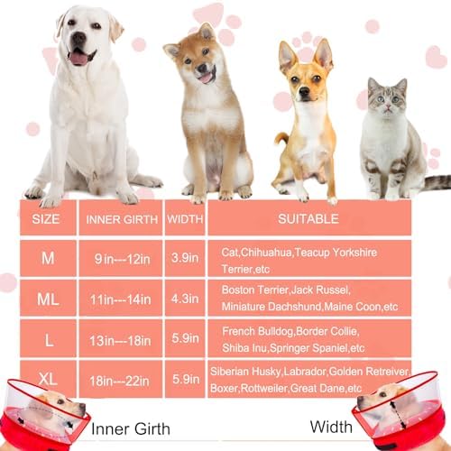 Inflatable Dog Cone Collar for Large Medium Small Dogs, Soft Dog Donut Collar Adjustable Recovery Cone for Pets After Surgery, Extra Enhanced Anti-Licking Guard Shield for Pets (ML, Strawberry)