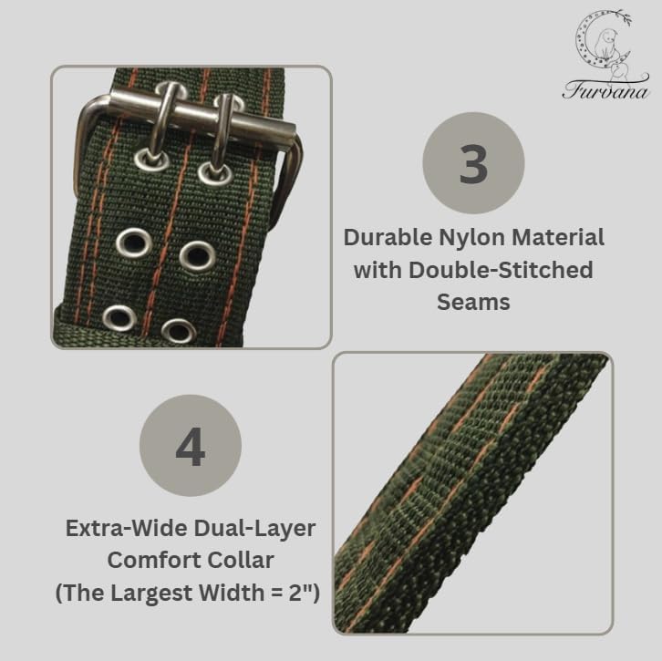 Tactical Heavy Duty Nylon Dog Collar for Large & Medium Dogs - Includes AirTag Compatible Case - Double-Lock Buckle & Reinforced D-Ring (Green, Small: Width = 1.2"; Neck = 11" - 15")