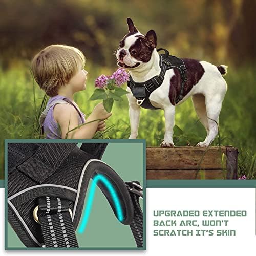BUMBIN Tactical Dog Harness for Medium Dogs, No Pull, Reflective, Adjustable, Black, M(Neck:16-20", Chest:17-27")