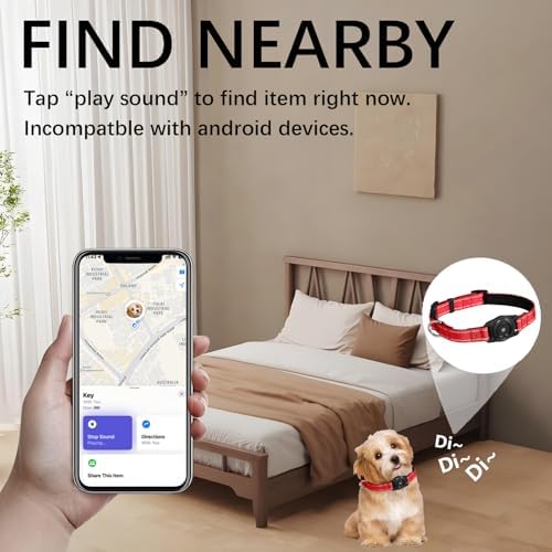 Tracking Collar for Dogs Waterproof Adjustable Air Tag Dog Collar Holder, Comfortable Dog Collars for Small Medium Large Dogs (Red, L)